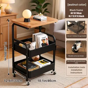 Mobile Rolling Utility Cart with Swivel Wheels, Wood Top, Metal Frame - Multi-Functional Home Storage Organizer