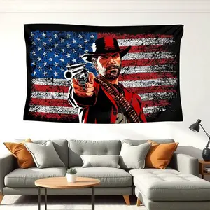 Arthur Morgan - Red Dead Redemption 2 Flag Banner 3x5ft Tapestry Art Wall Decor Bedroom Dorm Room College Man Cave Movie Gifts Decoration Cotton Linen Decorative