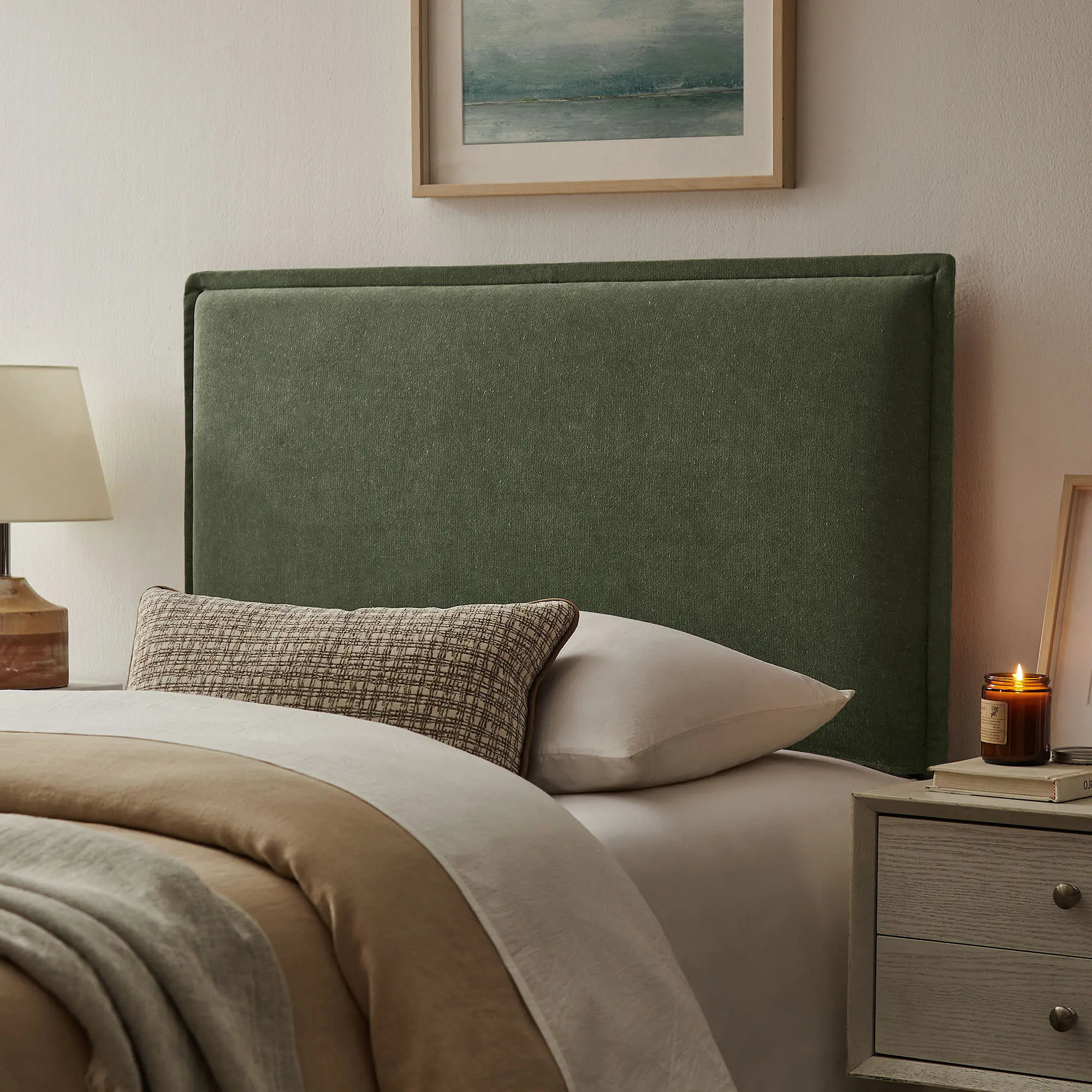 Camille Upholstered Linen Blend Twin Size Headboard in Sage