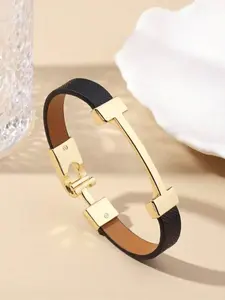 Elegant Leather Bracelet Fashion Accessory, Unisex Design for All Seasons, Casual Style Jewelry for Men & Women, Elegant Minimalist Bangle