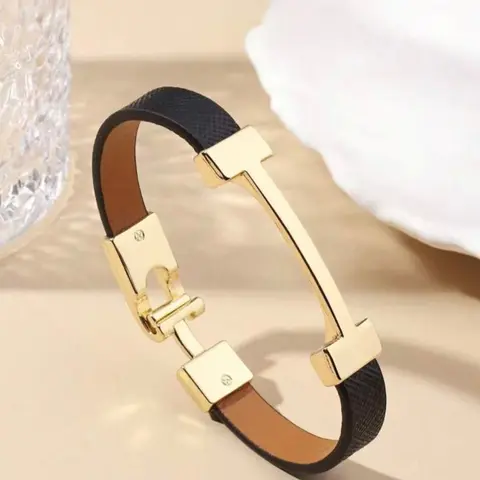 Elegant Leather Bracelet Fashion Accessory, Fashionable Bracelet, Unisex Design for All Seasons, Casual Style Jewelry for Men & Women, Elegant Minimalist Bangle, Copper Bracelet, Copper Bangles, Minimalist Cuff Bangles