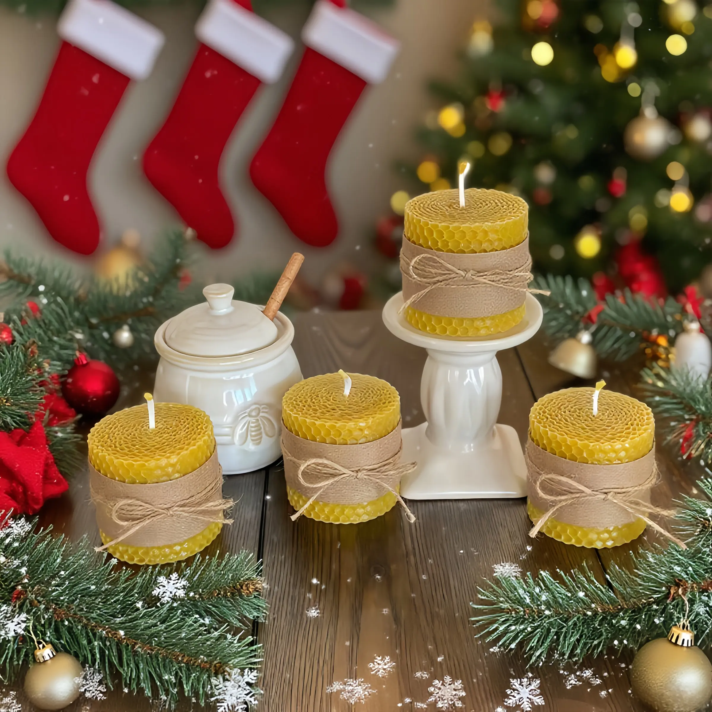 6 Pack Christmas Halloween Beeswax Candles, Holiday Decorative Candles for Home, Festival Gift Idea for Christmas Halloween Holidays