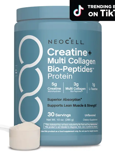NeoCell Creatine Monohydrate Powder - With Multi Collagen Peptides - 30 Servings - Unflavored - for Women and Men