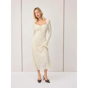 Cider Lace Sweetheart Neckline Bell Sleeve Maxi Dress
