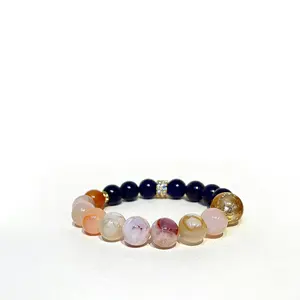 sss Bracelet with Amethyst Cherry Blossom Agate Stone - Single-Ring Design for Versatile Everyday Wear - Beautiful Accessories for Natural Beauty