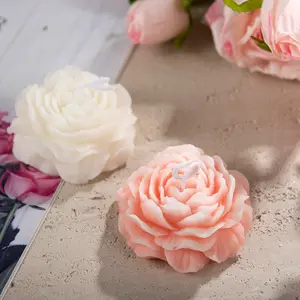 Peony Shaped Decorative Aromatic Candle Set of 1pcs or 5pcs with Thank You Tags and Ribbons, Perfect for Baby Baptism Party and Wedding Favors, Soy Wax Aromatherapy