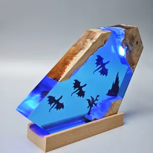 Flying Dragon Series Resin Night Light Handmade Solid Wood Base Adjustable Brightness Night Light Perfect For Bedroom Study Living Room Office And Ideal Gift For Holidays And Home Decor Best Gift ForThanksgiving Halloween Christmas Birthday