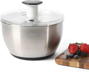 Calphalon Aero 6.3 Qt Stainless Steel Salad Spinner, Fruit Washer, Fruit Washing Bowl with Strainer, Vegetable Cleaner, Salad Cleaner, Lettuce Washer