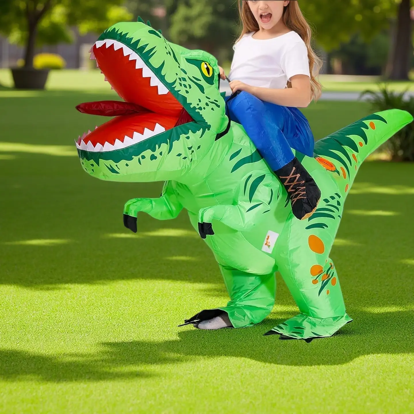 L-L013 Kids' Polyester Inflatable T-Rex Dinosaur Costume - 3y Fit, Air Fan Equipped, Outdoor/Parks Halloween Party Outfit for Boys & Girls, Outdoors, 1 Dinosaur Inflatable Costume, 1 Built-In Fan, 4 Aa Batteries, All Seasons, Animals/Insects/Dinosaurs
