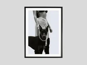 [UNFRAMED POSTER] Doberman Print, Fashion Woman Black and White Wall Art, Hypebeast Poster, Luxury Photography Print, Bold Lifestyle Art, Photo Art Print