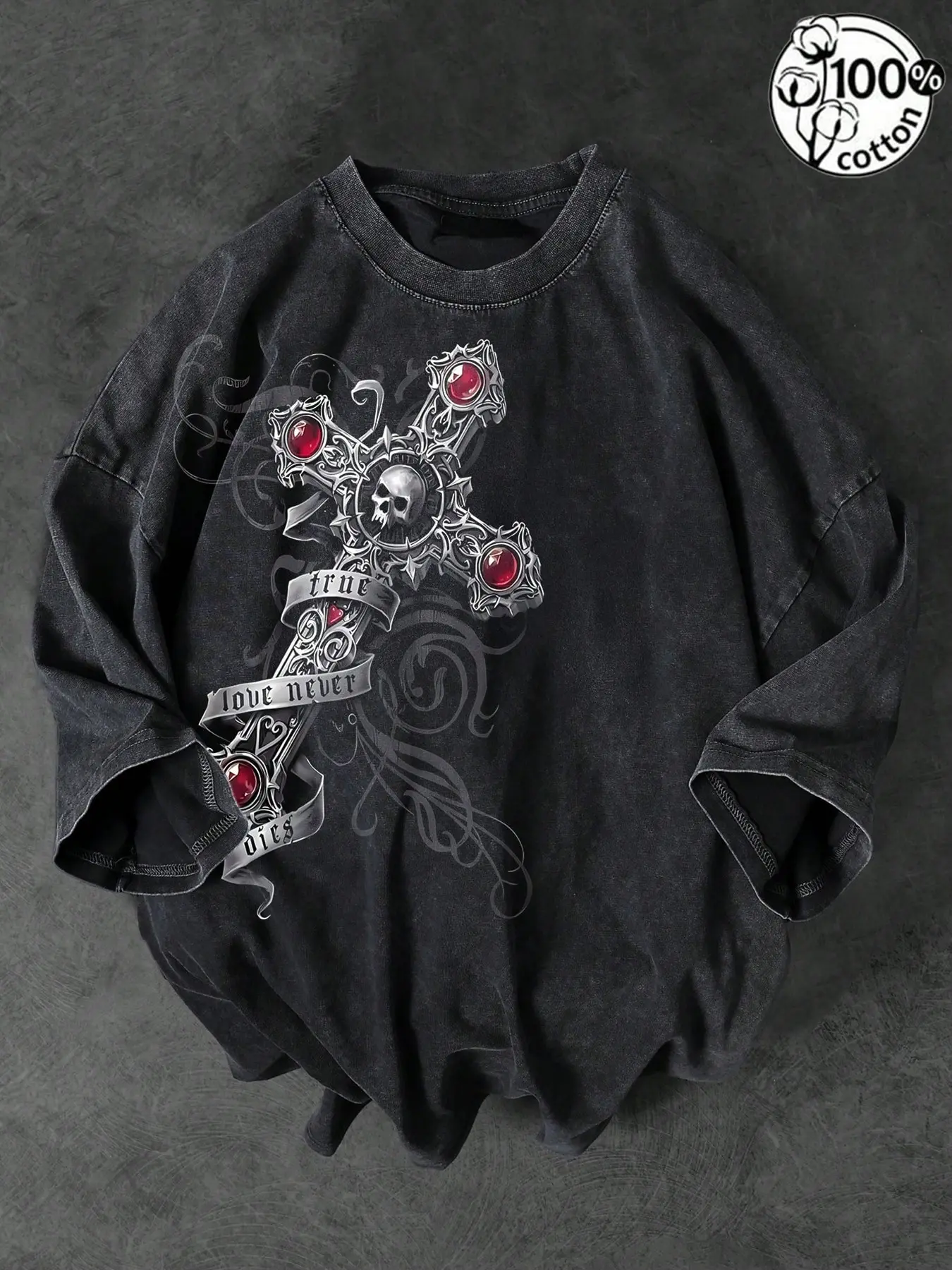 Unisex 100% Cotton Black 2-Piece T-Shirt & Shorts Set | Death Metal Font Print Love Skull Dark Alt Gothic Streetwear Casual Outfit