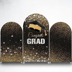 15-day 2D Flat Delivery Black Gold Congrats Grad Arch Backdrop Cover for Graduation Party
