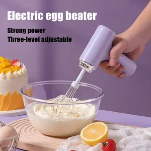 Cordless hand mixer, 3-speed adjustable hand electric egg beater, hand-held egg beater with 2 detachable mixing heads, vertical design, suitable for baking, mixing or cooking