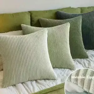 4Pcs Boho Farmhouse Sage Green Throw Pillow Covers 18x18 Inch Set of 4 Mordern Nordic Cushion Covers Soft Corduroy Christmas Modern Home Decor for Couch Bed Sofa Living Room Forest Green