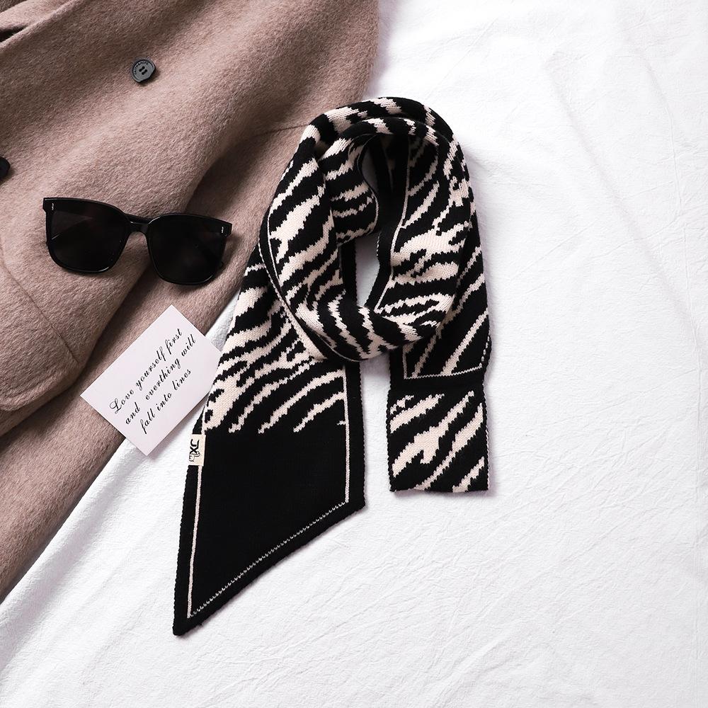 Neck Protection Houndstooth Narrow Scarf Small Long Knitted Small Scarf