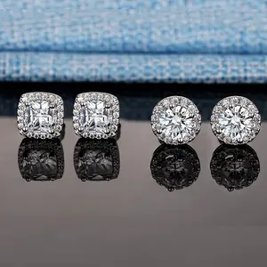 Two Pairs Of Cubic Earrings For Men And Women, Allergy-Free And Fashionable Gold-Plated Silver Earrings Set, Suitable For Couples, Large And Dazzling Imitation Diamond Earrings For Men And Women