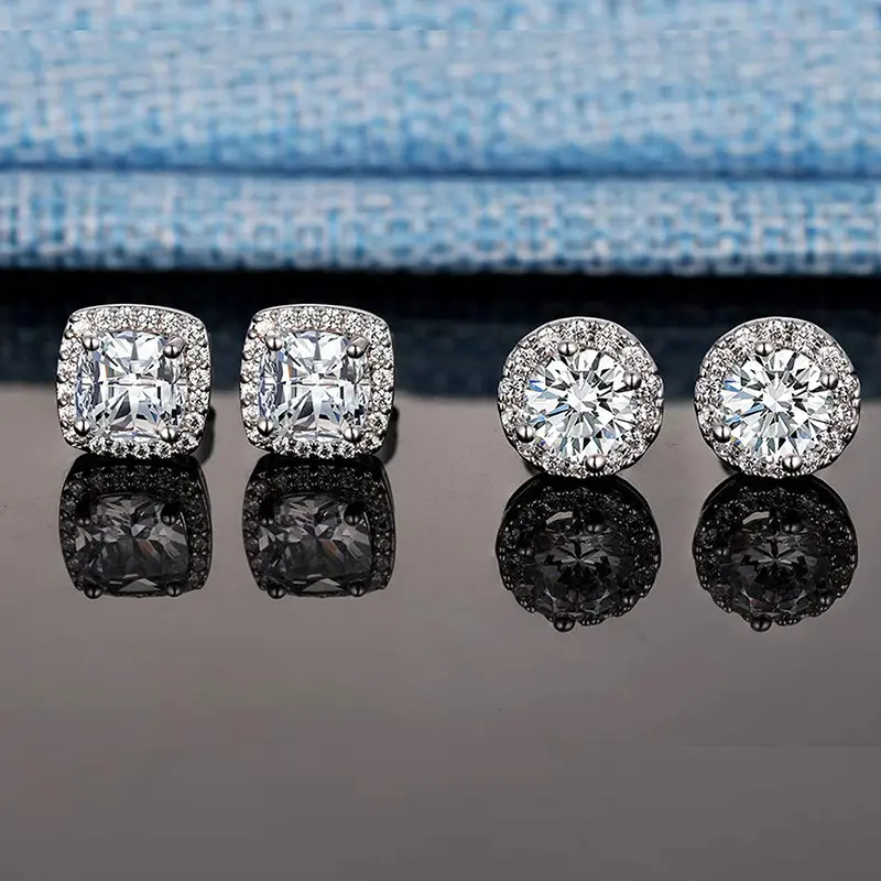 Two Pairs Of Cubic Earrings For Men And Women, Allergy-Free And Fashionable Gold-Plated Silver Earrings Set, Suitable For Couples, Large And Dazzling Imitation Diamond Earrings For Men And Women