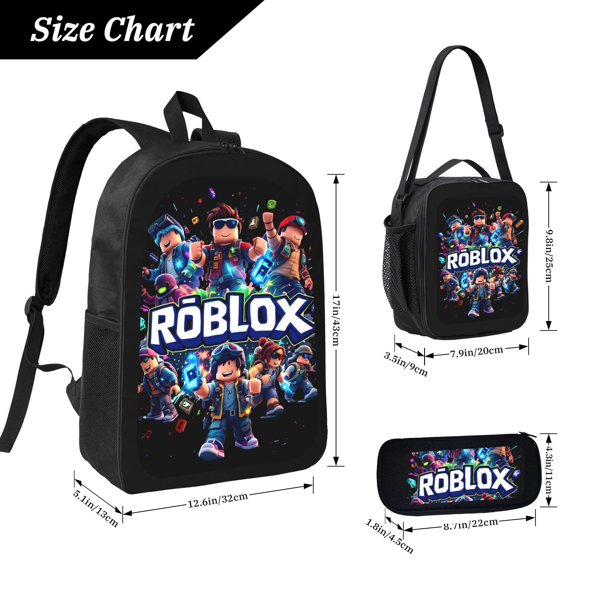 Roblox Print Backpack Set 3 Pieces with Backpack Lunch Box and Pencil Case for Kids School Boys and Girls Lightweight TK Backpack for Teenagers Trendy Tiktok School Bag Stylish Backpack for Teenagers Durable Bookbag for Students