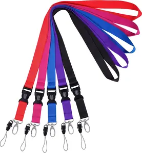 Office Lanyard, 5 Pack 23 inch Quick Release Neck Lanyard Strap with Detachable Buckle, Oval Clasp, String Loop for ID Badges, Keys, Keychains, USB Flash Drives, Phones - 5 Aorted Colors
