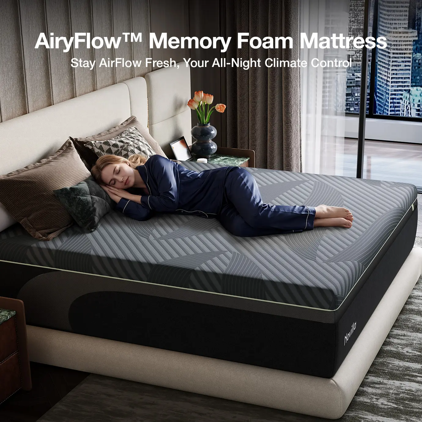 Novilla AiryFlow Memory Foam Mattress- Cool Night & Spinal Alignment, Pressure Relief & Motion Isolation, Green Tea-Infused, CertiPUR-US Certified, Medium Firm,tiktokshopstockup