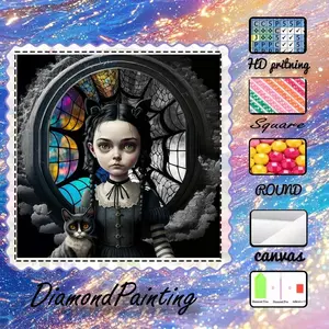 5D-DIY, velvet canvas, diamond art, diamond painting kit, glass, black cat AB diamonds, fairy dust diamonds, crystal diamonds, home decor, Diamond Art Tools