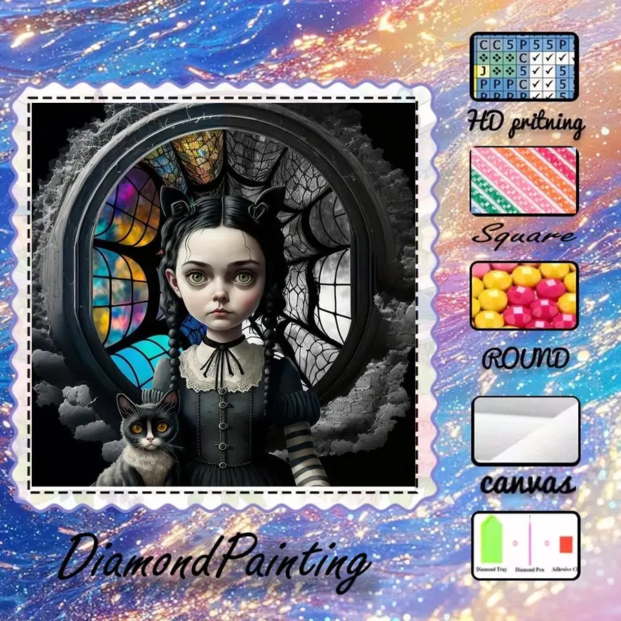 5D-DIY, velvet canvas, diamond art, diamond painting kit, glass, black cat AB diamonds, fairy dust diamonds, crystal diamonds, home decor, Diamond Art Tools, Diy Kits