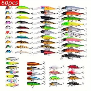 60pcs Artificial Bait Kit Fishing Lures Set Mixed Size Fishing Bait Hard Bait For Bass
