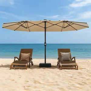Summer Backyard Must Have! 15FT Double Sided Patio Umbrella with Base | UV Protection Waterproof Outdoor Sun Shade with Easy Crank Lift | Perfect for Pool, Garden, Deck & Outdoor Parties