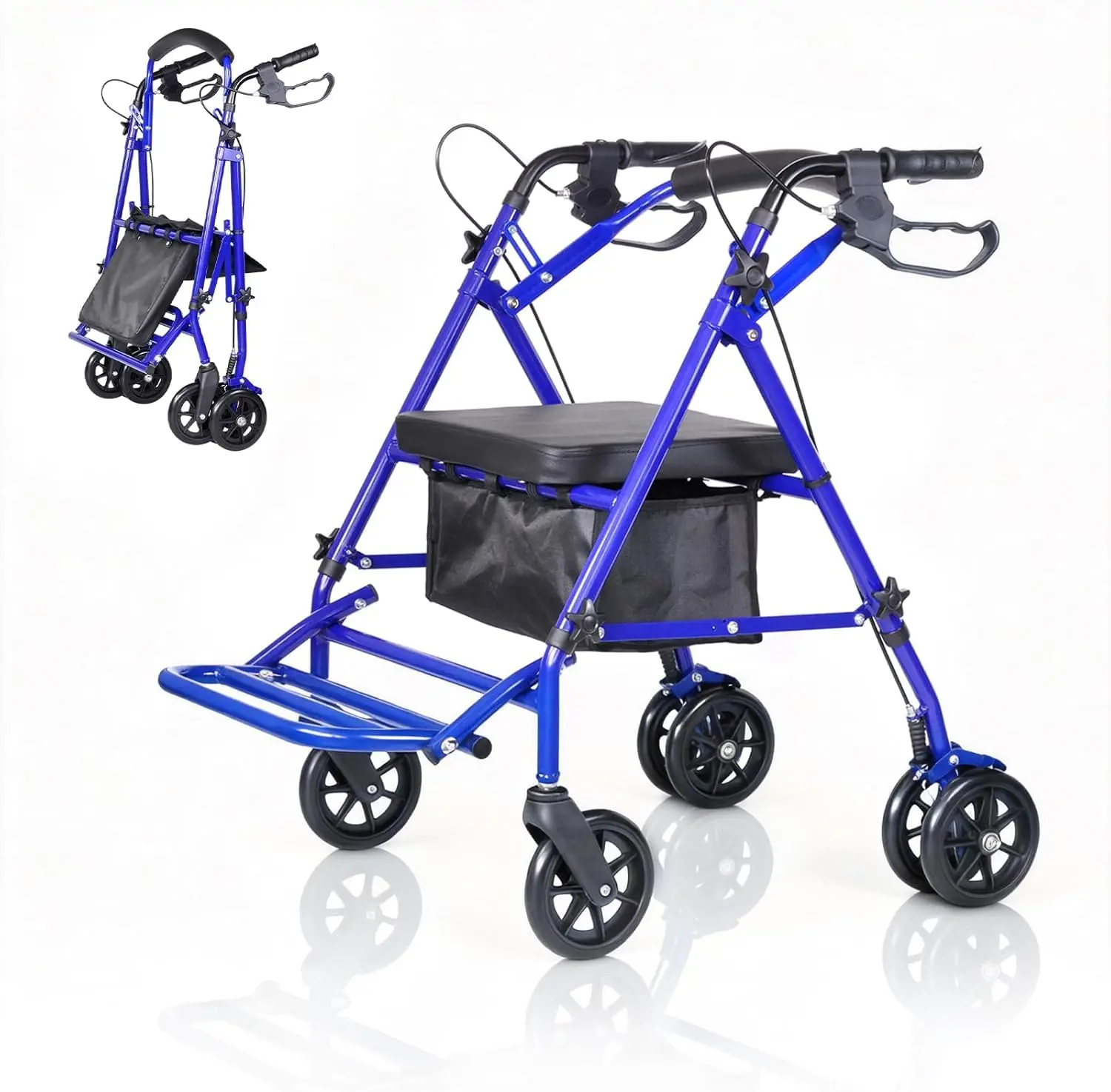 Garvee Rollator Walker with Seat, Foot Pedal, Underseat Storage, Foldable Design, Adjustable Height, Lightweight for Seniors and Disabled, 6-Inch Wheels, 20.28 lbs Weight, 299 lb Capacity, Blau Color