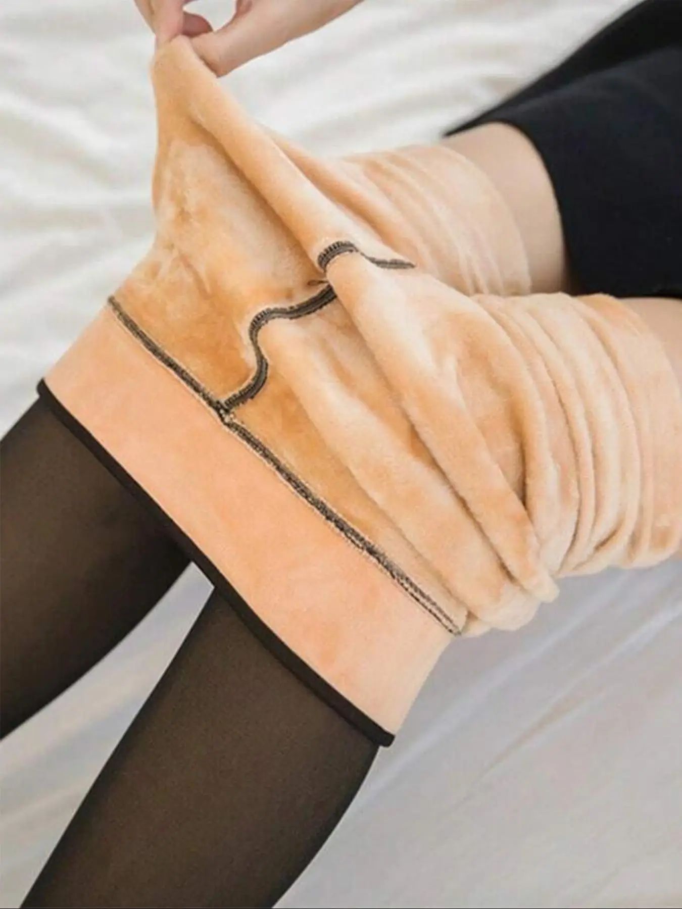 Women's Solid Color Thermal Lined Tights, Fleece Lined Tights, Casual Comfy High Stretch Warm Pantyhose for Daily Wear, Ladies Basic Tights for Fall &