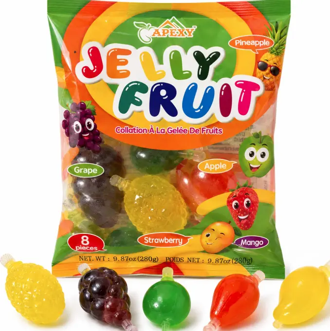 Apexy Jelly Fruit, Tiktok Candy Trend Items, Tik Tok Hit or Miss Challenge, Assorted Fruit Shaped Jelly, Strawberry, Mango, Apple, Pineapple, Grape. 9.87oz.