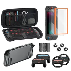 Accessories Bundle, 16-in-1 Game Kit: Carrying Case, Screen Protectors with Alignment Frame, Steering Wheels, Grips For Joycon Controller, Dockable Console Protective Cover Shell For Switch 2