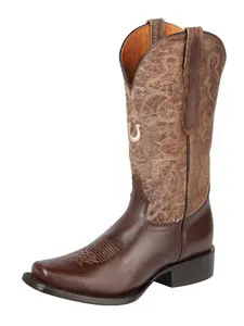 Botas Rodeo de Piel Original Punta Cuadrada Para Dama Color Cafe Alazan/Arena - El General