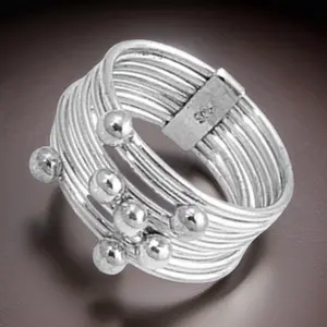 .925 Sterling Silver Stacked 7 Band and 6 Bead Fashion Ring - Birthday Gift for Her