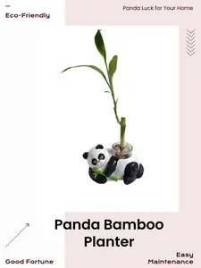 52TOYS Lucky Panda Bamboo Plant Holder - Eco-Resin Panda-Shape Planter with Playful Look, Indoor Garden Pot for Indoor Use, Symbolic Luck & Stylish Space Enhancement