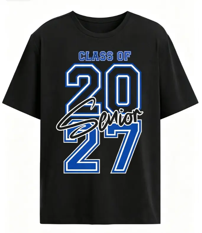 Men's Unisex 2027 Senior Graduate Short-Sleeve T-Shirt, Class of 2027 Varsity Print Retro Casual Top, Classic Fabric Apparel for Graduation & Back to School