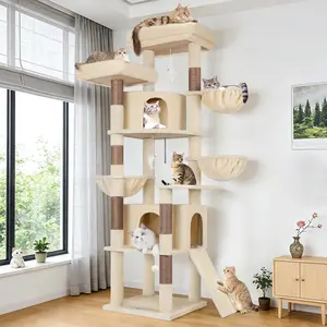 76” Extra Tall Cat Tree Tower for Indoor Cats – Multi-Level Cat Condo with Basket & Scratching Posts F76C