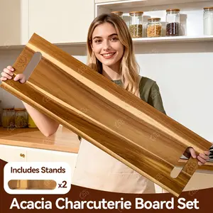 36x12 Inch Extra Large Acacia Wood Charcuterie Board & Cutting Board With Handles, 3ft Rectangular Cheese Serving Platter For Meat Appetizers, Oversized Grazing Board Food Display Tray For Party Entertaining, Housewarming Easter Mothers Day Gifts