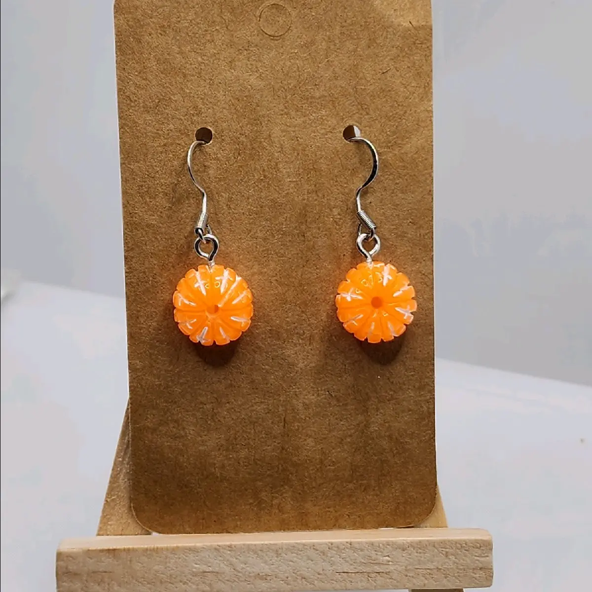 Orange Earrings - Lightweight Basic Casual Costume Jewelry, Realistic Fruit Design with Vibrant Plastic Beads & Silver Hooks, All Seasons Everyday Wear, Hook Earrings