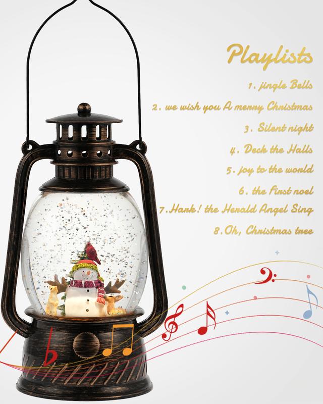 Christmas Decorations Indoor-Musical Snow Globe Christmas with 6H Timer,Snowman Cardinal Deer Lighted Scene Snow Globes Lantern USB or Battery Powered,Christmas Decorations Decor for Home
