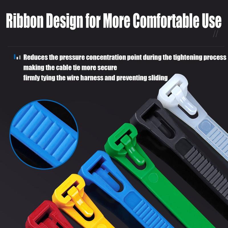 Reusable Zip Ties - 100pcs Removable Colored Plastic Cable Ties, Premium Nylon Self-Locking, 50 Lbs Tensile Strength for Indoor & Outdoor Use.