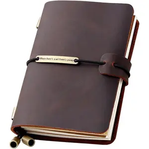 Refillable  Travelers Notebook, Leather Travel Journal Notebook for Men & Women,  for Writing, Gifts, Travelers, Small Size 5.2" x 4" Inches - Coffee