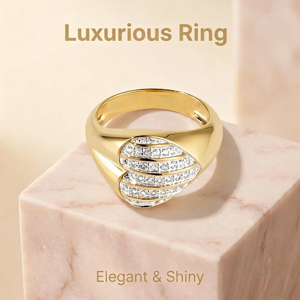 Elegant Fashion Costume Jewelry Wide-Band Heart Ring - Pavé-Set Synthetic Cubic Zirconia, Striped Heart Face, Bold Cocktail Ring for Everyday Wear, Parties, Girlfriend Birthday Gift Ideas, Pave, Anniversary, Anniversary Gifts, Stackable Rings