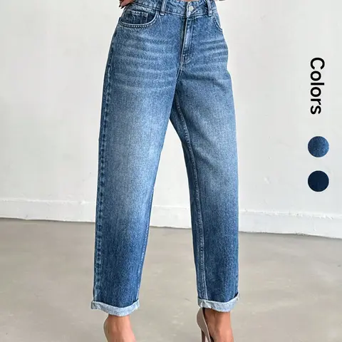 OBLue Jeans Retro High Waist Straight Leg Jeans for Women, Loose Fit with Rolled Hem for Slim Look and Style, High Waisted Denim