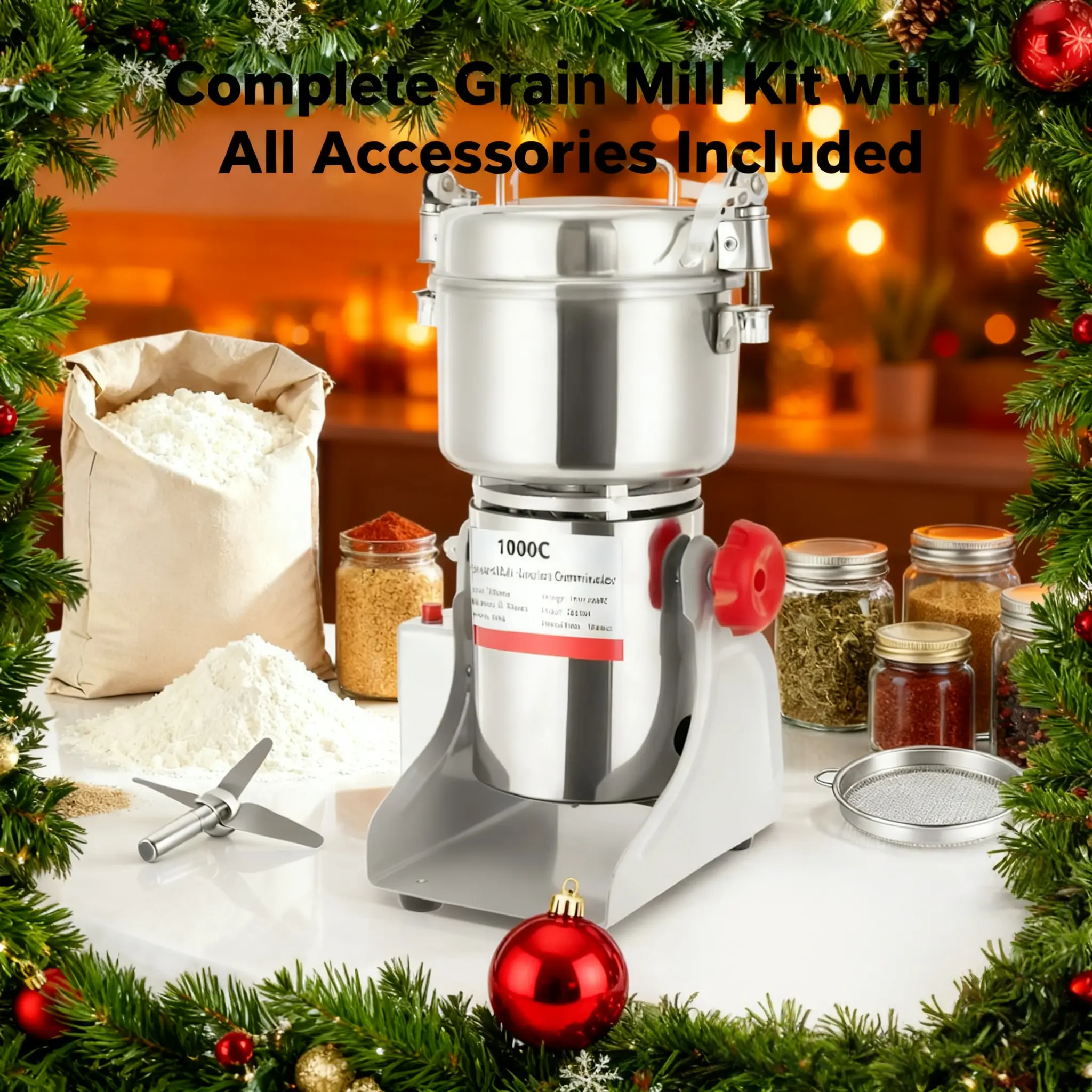 3600W High-Power Corded Stainless Steel Grain Mill - 4.2kg/9.26 lbs Capacity, Aluminum Components, 4 Spare Screws, Complete Grain Mill Kit for Home & Pharmacy Use (2026 Trending)