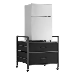 VEVOR Mini Fridge Stand with Storage, 176 lb-Capacity Mini Fridge Table with 2 Drawers & 4 Swivel Wheels, Mobile Mini Fridge Shelf, Black Mini Fridge Organizer for Dorm, Apartment, Office, Bedroom