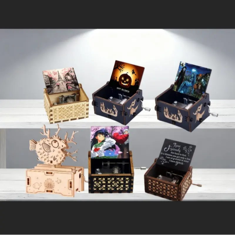 Vintage Wooden Sunlight Clockwork Music Box with Laser Engraving, Desktop Decoration, Birthday Christmas Valentine's Day Gift