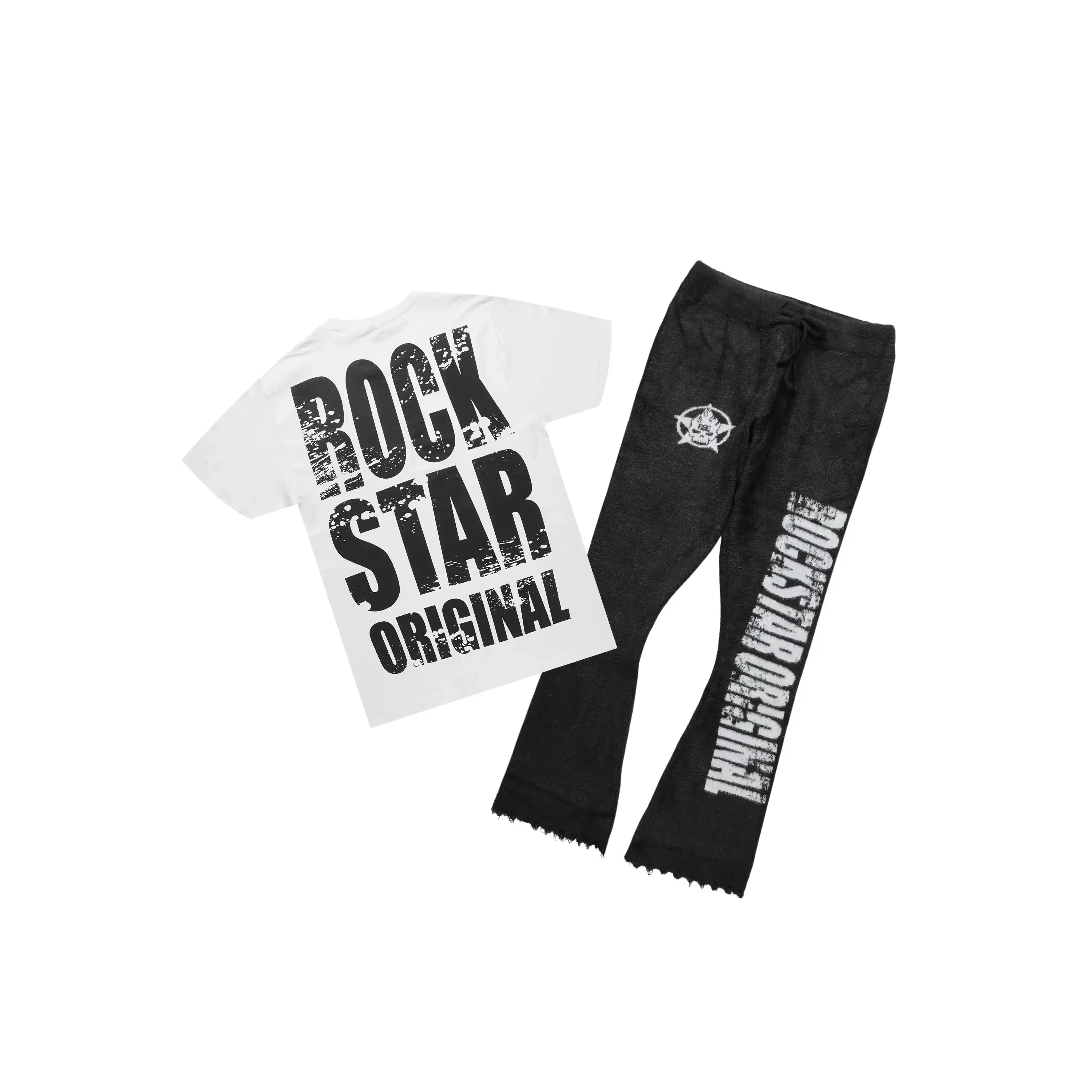 Keve White/Black T-Shirt/Knitted Mohair Flare Pant Set