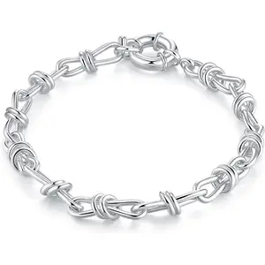 Plated Chain Bracelet for Women, Chunky Knot Link Bracelet, Statement Paperclip Link Toggle Clasp Fashion
