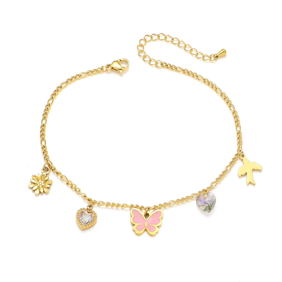 Butterfly Anklet for Women Fashion Pink Butterfly Trendy Design Heart Flower New Anklet Colorful Foot Jewelry Casual Style
